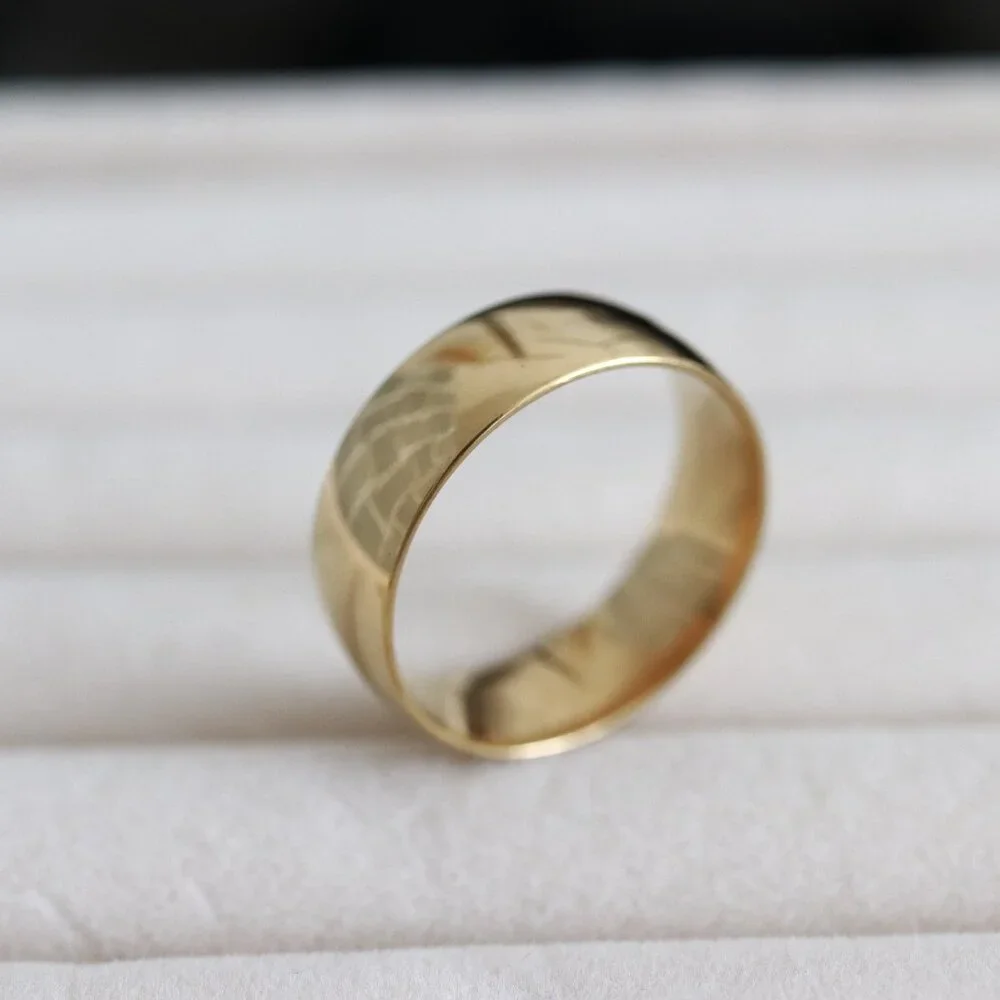 GD6 8mm Men/Women Round Edge 18K Gold Plated Wedding Band Ring Stainless Steel